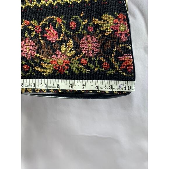 Women's Black Needle-Point Vintage 60's Square Tapestry Carpet Chic Shoulder Bag - Picture 9 of 10